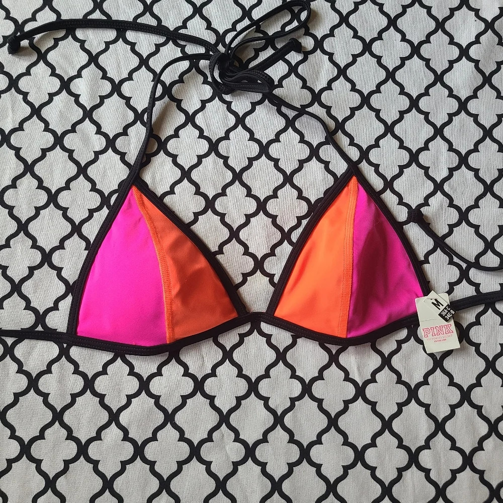 Pink Color Block Triangle Bikini Top Medium - Picture 1 of 6